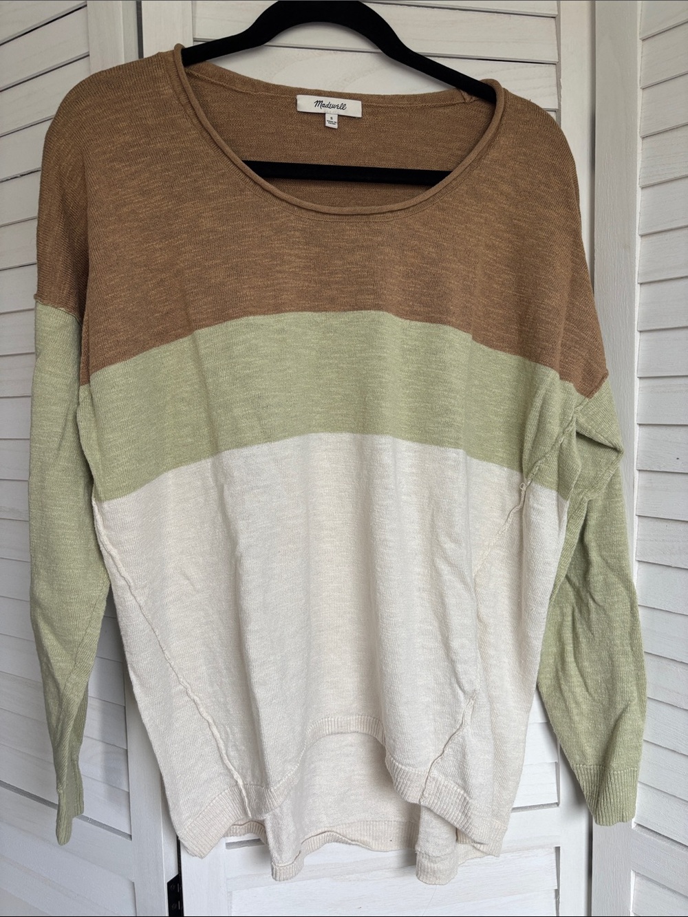 Madewell Tan, Sage & Cream Colorblock Crew Sweater